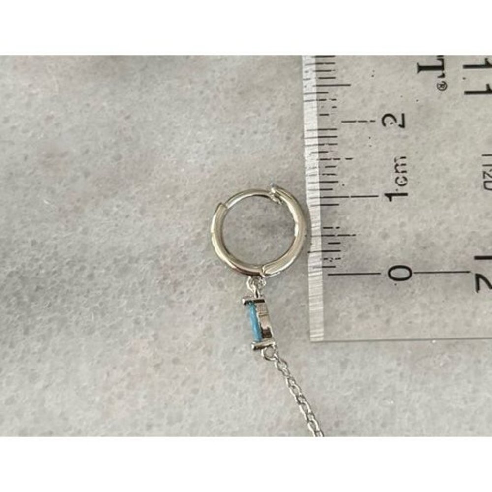 Sterling Silver Turquoise Huggie Hoop Tear Drop Crystal Dangle Earrings New - Picture 5 of 5